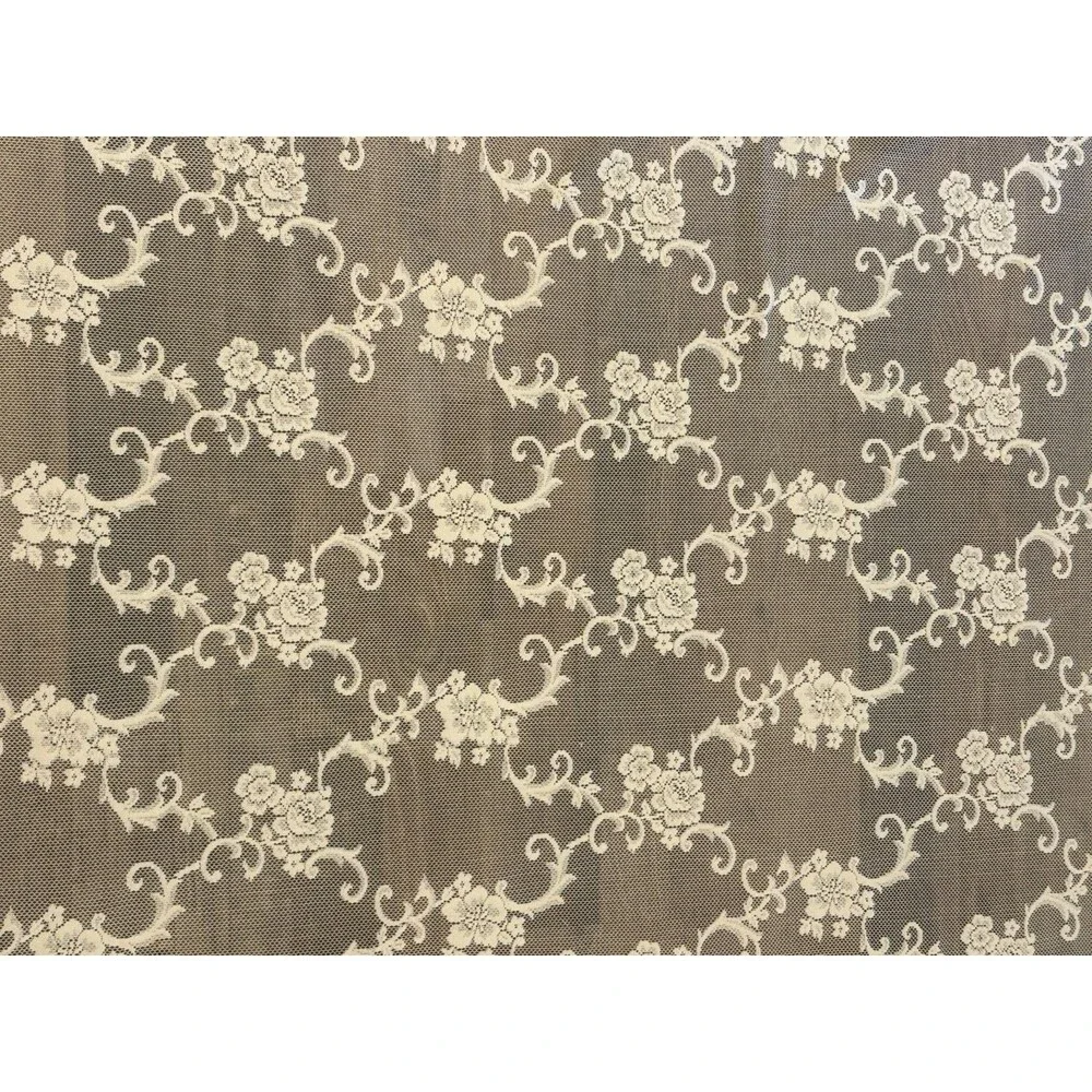 VTG Ivory Floral Roses and Scrolls Lace TABLECLOTH 63 X 117 Cottagecore